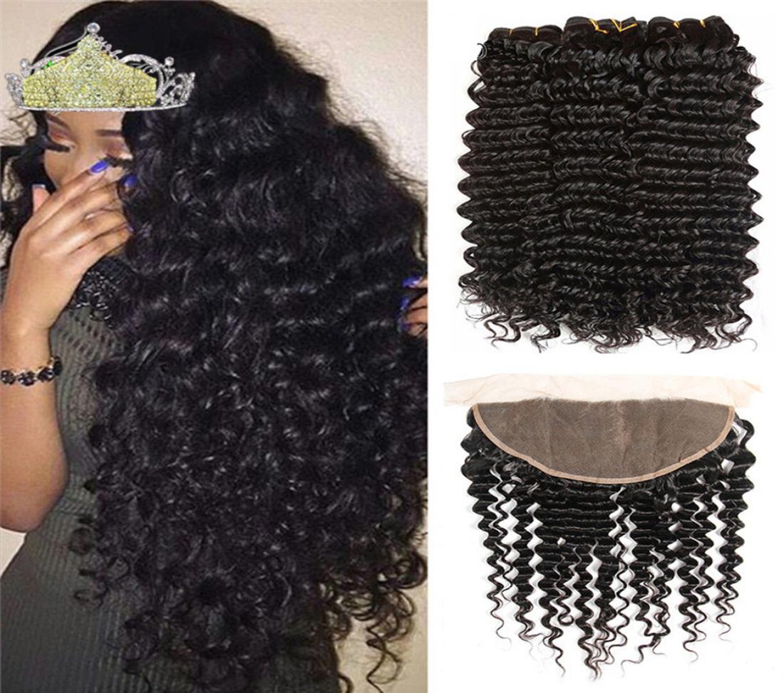 

Deep Curly 3 Bundles With Frontal Remy Human Hair 13x4 Lace Frontal Malaysian Wave Closure2275739, Natural color