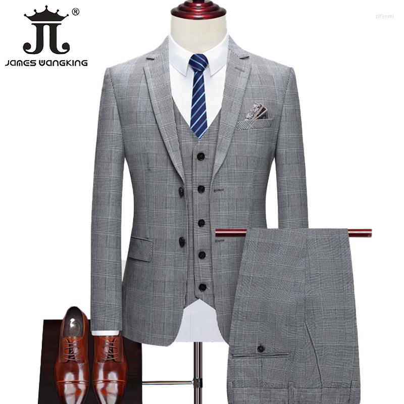 

Men's Suits Blazer Vest Pants High-end Brand Boutique Fashion Classic Plaid Houndstooth Mens Formal Office Business Suit Groom Wedding Dress, Gray 2 pces