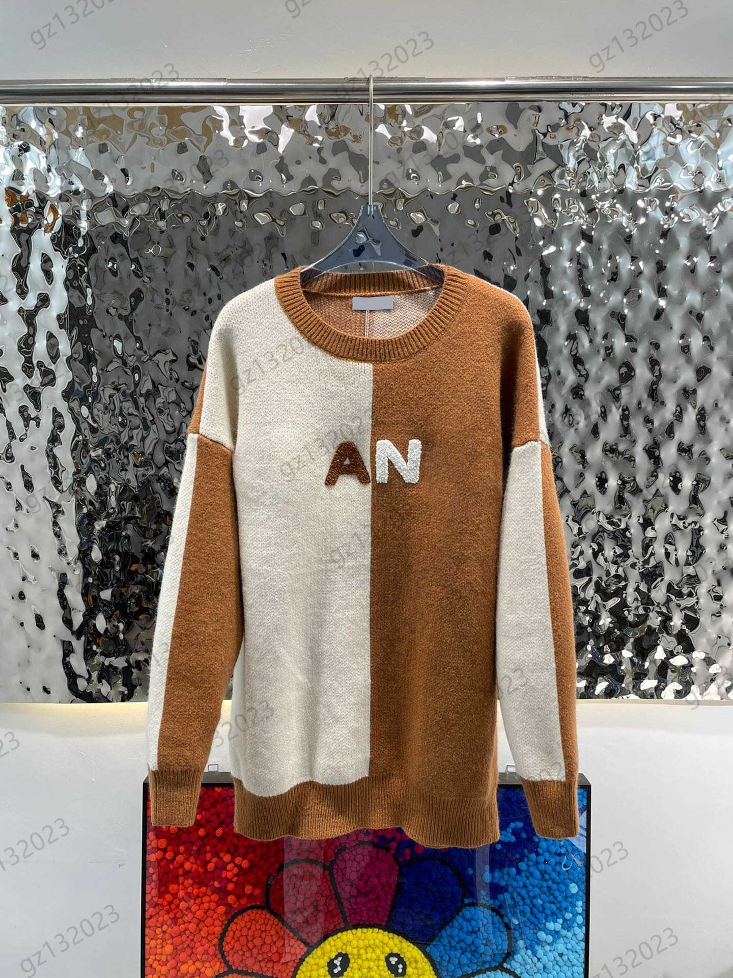 

Womens Sweater Flocking Letter Embroidery Color Matching Off Shoulder Knit Sweaters Thread Round Neck Long Sleeve Pullover Tops Fashion Couple Style Women Apparel, 12