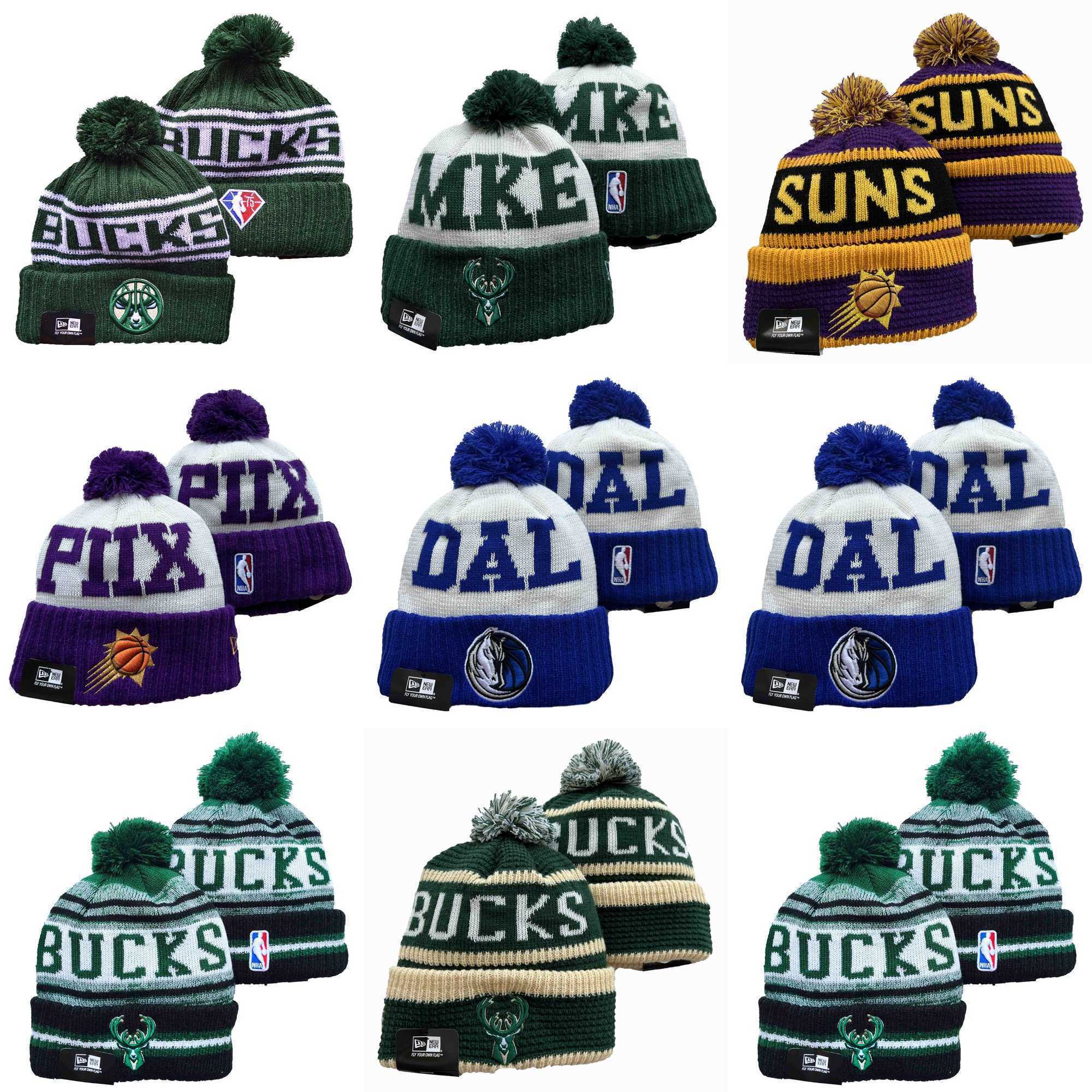 

Snapbacks Men Milwaukee''Bucks''Hat Dallas''Mavericks''Hat Phoenix''Suns''Hat Pom Cuffed Knit Hat Basketball, Color