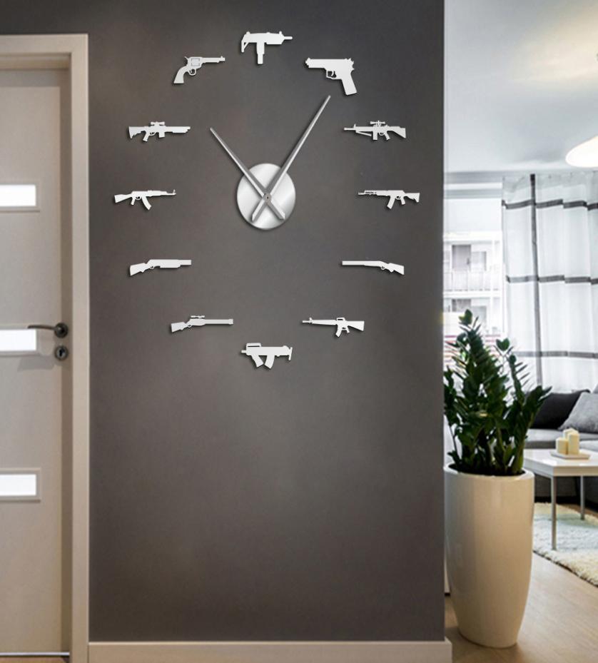 

3D Pro Gun Weapons Wall Decor Tactical Army Rifle Ammo Variety Weapons DIY Wall Sticker Large Wall Clock Gun Lovers Room Decor 201