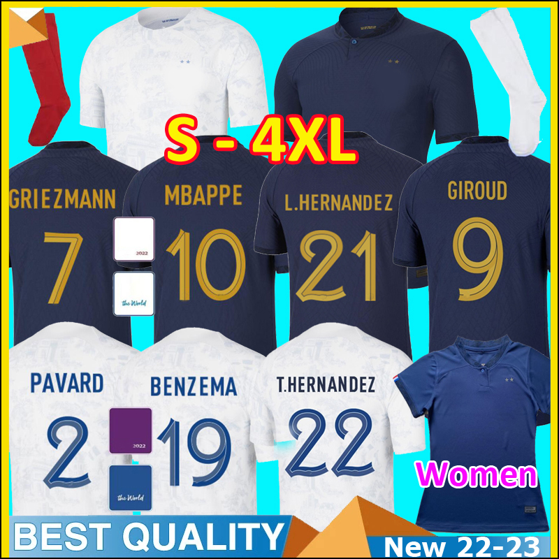 

2022 BENZEMA MBAPPE GRIEZMANN soccer jersey French KANTE HERNANDEZ ZIDANE GIROUD MATUIDI Kimpembe VARANE PAVARO equipe Maillot football shirt Men kids kit uniform, Women all black