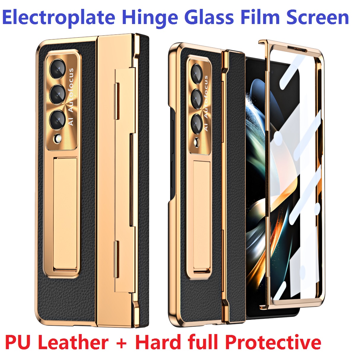 

Plating Hard Cases For Samsung Galaxy Z Fold 4 Fold 3 5G Case Glass Film Screen Hinge Protection Cover, Light blue