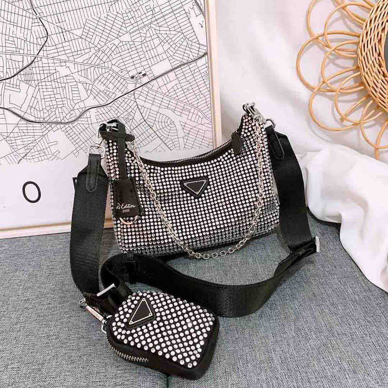 

Prads Designer Re Edition 2005 bags Rhinestone Hobo handbags Women 3pcs Purse Shoulder Bag Delicate Tote 23cm 94ZA, Compensation price difference