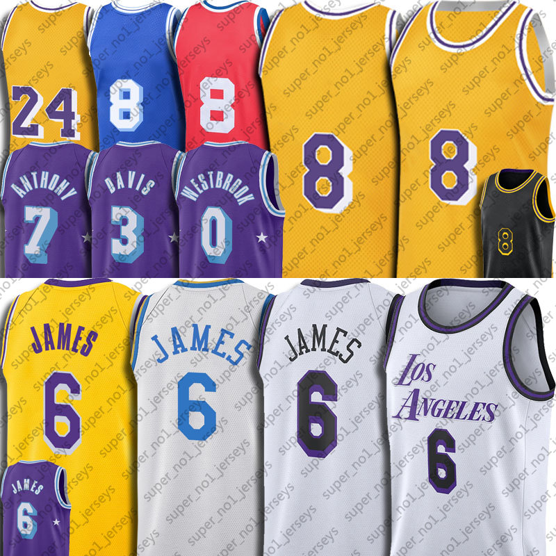 

LeBron 6 James 0 Russell Westbrook Anthony 3 Davis 8 24 Lakerr Basketball Jersey Black Mamba, Choose green number
