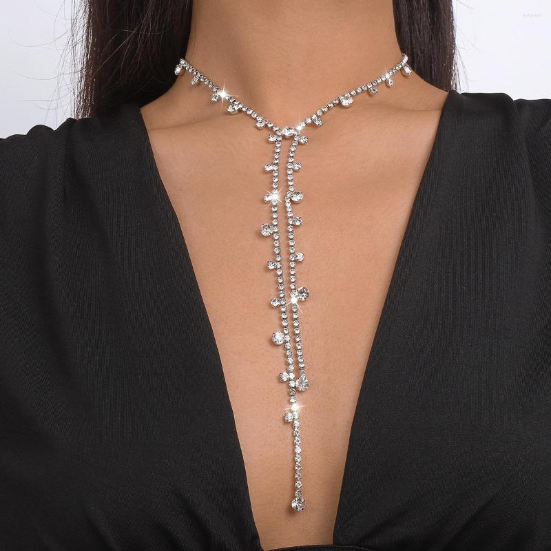 

Chains Ingemark Elegant Rhinestone Fringe Long Tassel Pendant Necklace Women Korean Fashion Bling Cross Y Choker Jewelry Accessories