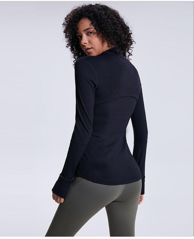 

Autumn Winter New Zipper Jacket Quick-Drying Yoga Clothes Long-Sleeve Thumb Hole Training Running Jacket Women Slim Fitness Coat, Haitanghong