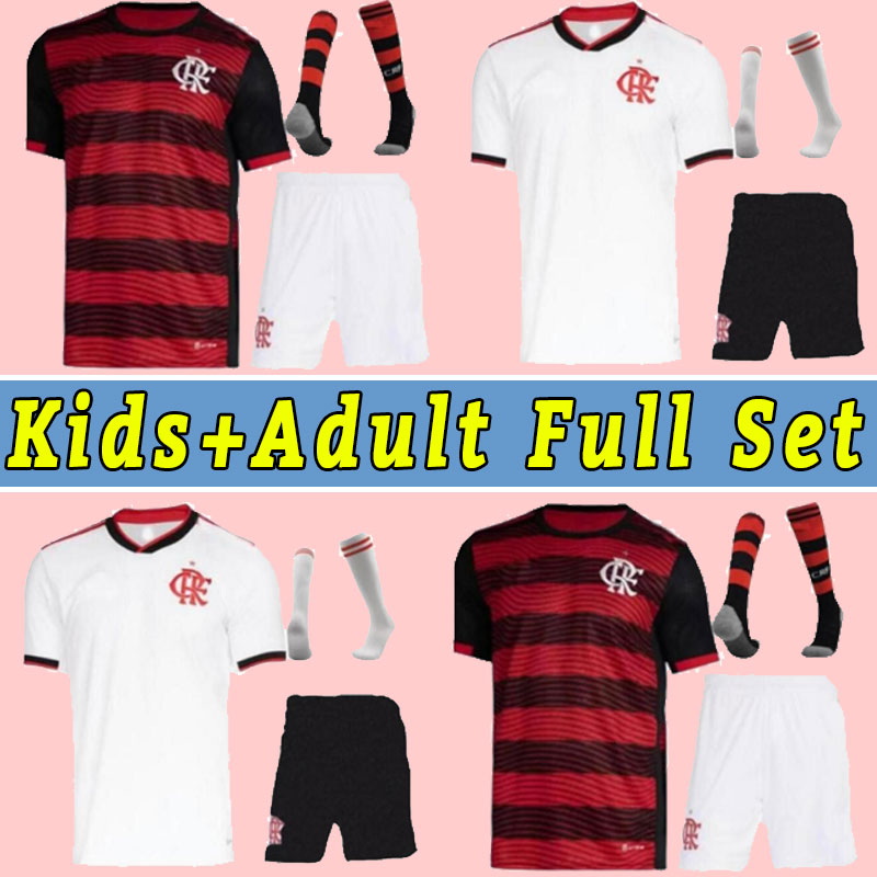 

CR Flamengo soccer jerseys Flamenco  23 David Luiz DIEGO E.RIBEIRO GABI away football shirts 2022 2023 PEDRO DE ARRASCAETA MEN Kids Child Full Set Socks, Away+patch