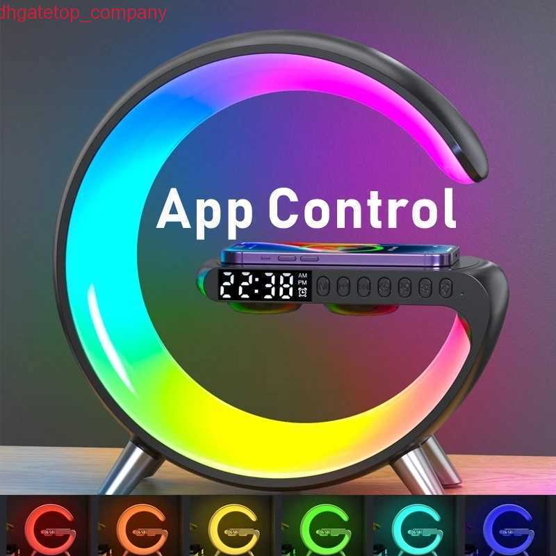 

Car 15W LED Atmosphere RGB Light Wireless Charger Alarm Clock Desk Lamp Bluetooth Speaker with APP Control For iPhone 14 13 12 11 8