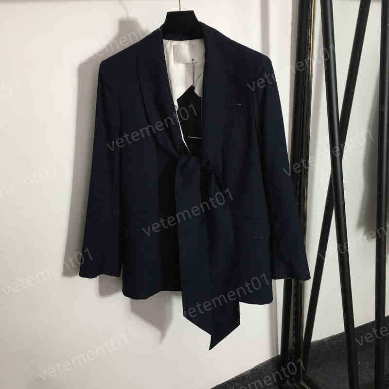 

Designer Womens Blazers New Tie Neck Long Sleeve Blazers High End Sexy Professional Tops Luxury High Quality Suits Women Jackets
