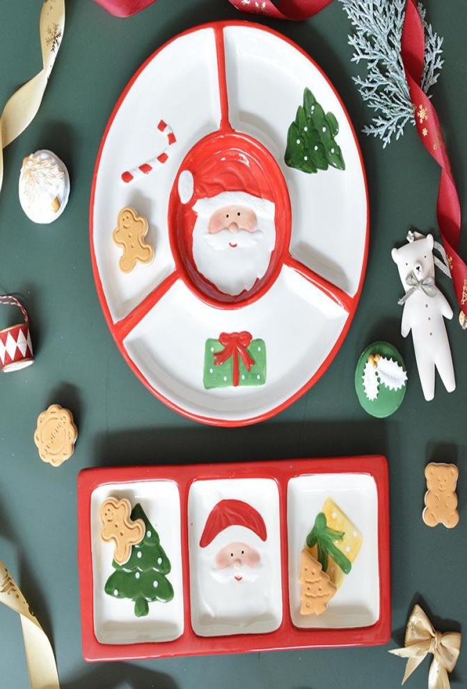 

Dishes Plates Three Dimensional Effect Santa Claus Snowman Ceramic Dessert Plate Decorative Candy Western Dividing