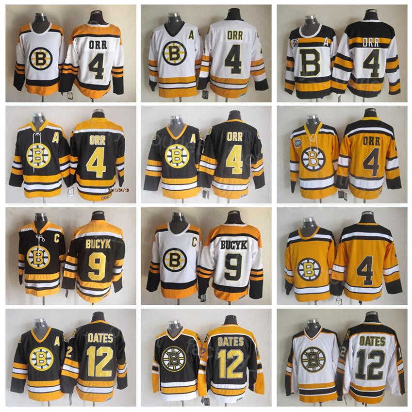 

Throwback Boston Retro Bruins Hockey''nHl''12 Adam Oates Jersey 9 Johnny Bucyk 4 Bobby Orr Vintage Classic 75 Anniversary CCM Black Yellow