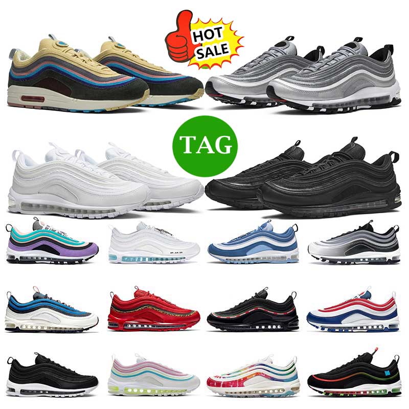 

97 Mens Running Shoes Triple Black White Gum Pull Tab Sean Wotherspoon 97s Jesus Gradient Fade Worldwide Men Women Trainers Outdoor Sports Jogging Walking Sneakers, 20 white neon 36-40