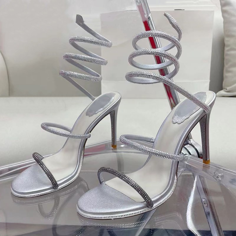 

Dress High Heels Sandals Shoes Sandal Luxury Designer Crystal Ankle Strap Winding 10Mm Thenew Fashionable Stiletto Heel For Womens Rene, As the picture shows