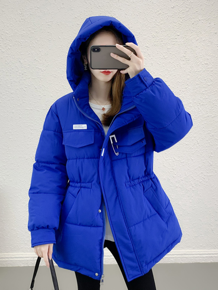 

Women's Down Parkas Winter Fashion Coat Loose Hooded Cotton Waist Thickened Bread Women Jacket Solid 221125, White