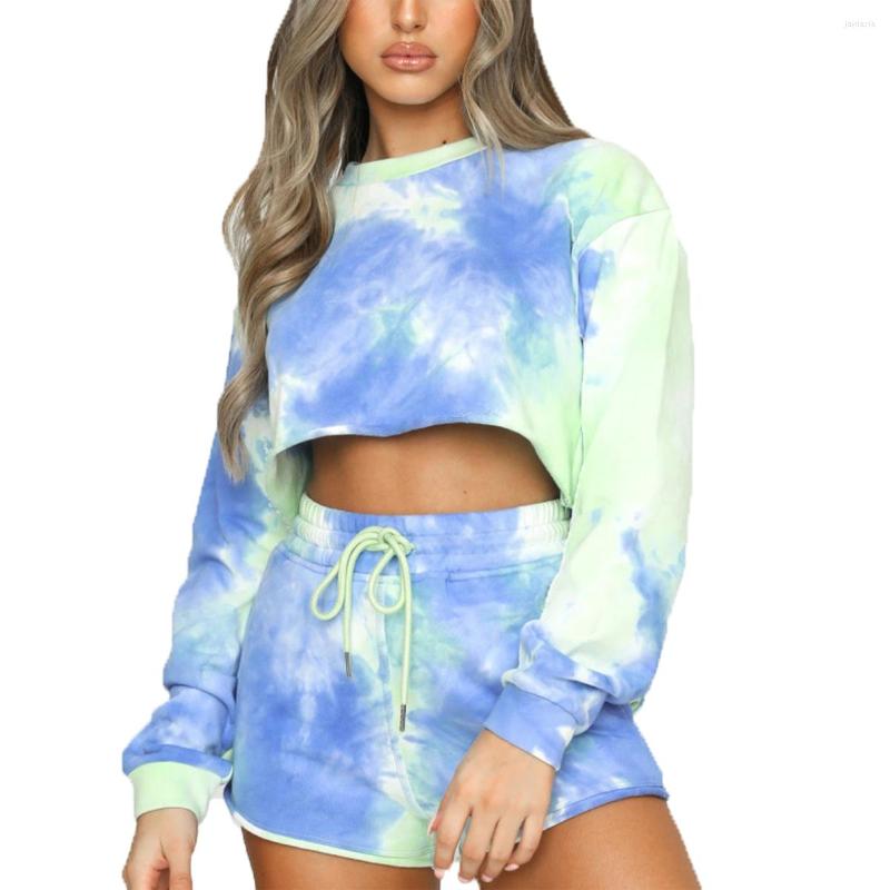 

Women' Two Piece Pants Fashion Women Ladies Winter Casual Long Sleeve Shirt Cropped Top Loose Elastic Party Dye Printed Shorts 2pc Sets, Red