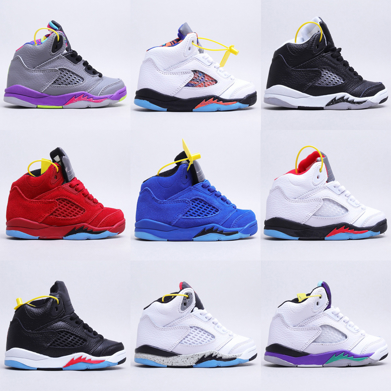 

Kids Basketball Shoes White V 5 5s Black Sneakers Grape Trainer Fresh Prince International Flight BelAir Cement Children Boy Girls Shoe Size 25-35, As photo 25
