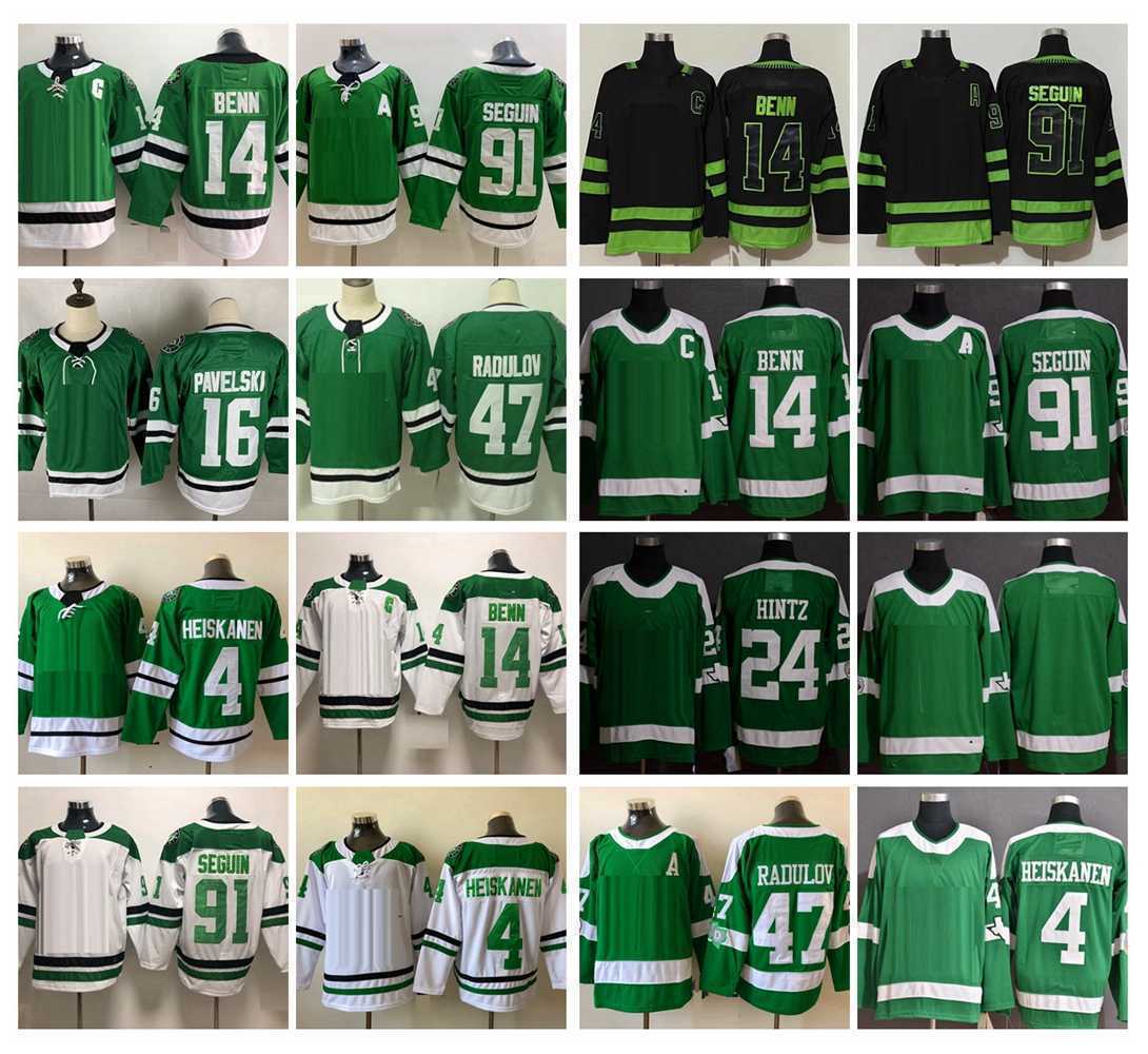 

2022 Mens 91 Tyler Seguin Hockey Jerseys 14 Jamie Benn 47 Alexander Radulov 24 Roope Hintz 4 Miro Heiskanen 16 Joe Pavelski Black Green''Nhl''shirt, White 4