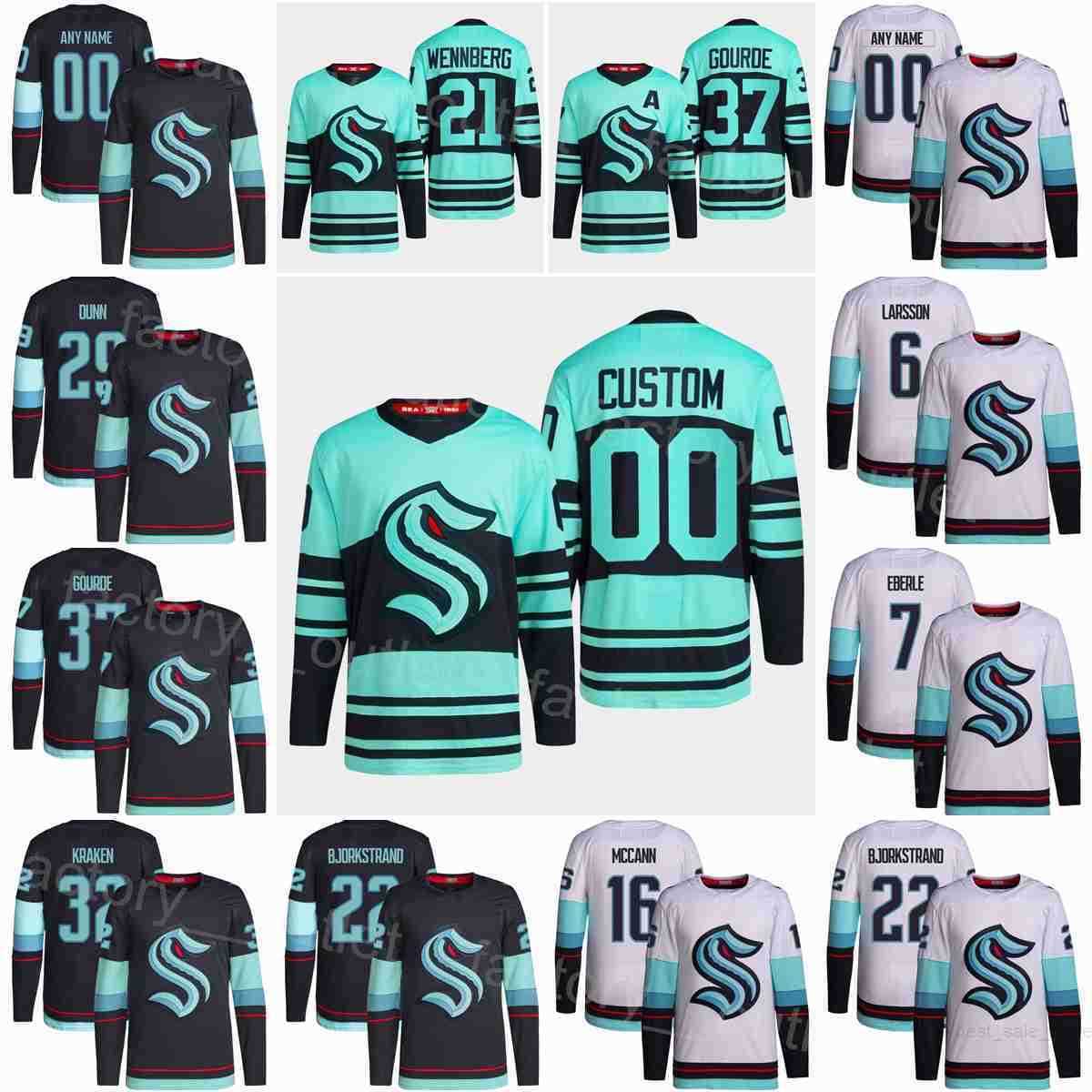 

Seattle Hockey Kraken 37 Yanni Gourde Jersey 29 Vince Dunn 6 Adam Larsson 7 Eberle 22 Oliver Bjorkstrand 16 Jared McCann 21 Alex Wennberg''Nhl''shirt, Navy blue