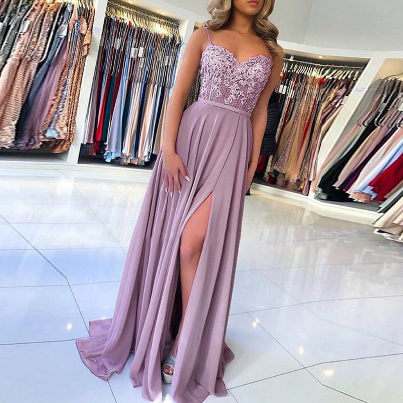 

Casual Dresses Sexy Long Dress Woman Lace Split Sleeveless Maxi Evening Wrap Prom Party For Women 2022 Vestidos De Fiesta, Purple