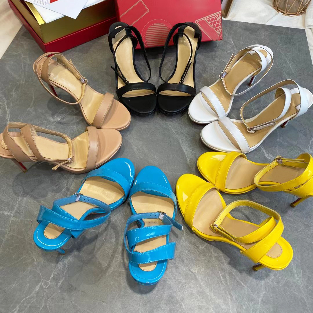 

High heeled sandals are sexy without patent leather for women's wedding dinner party shoes Luxury designer ankle strap 10CM heel shoes Factory footwear size 34-43