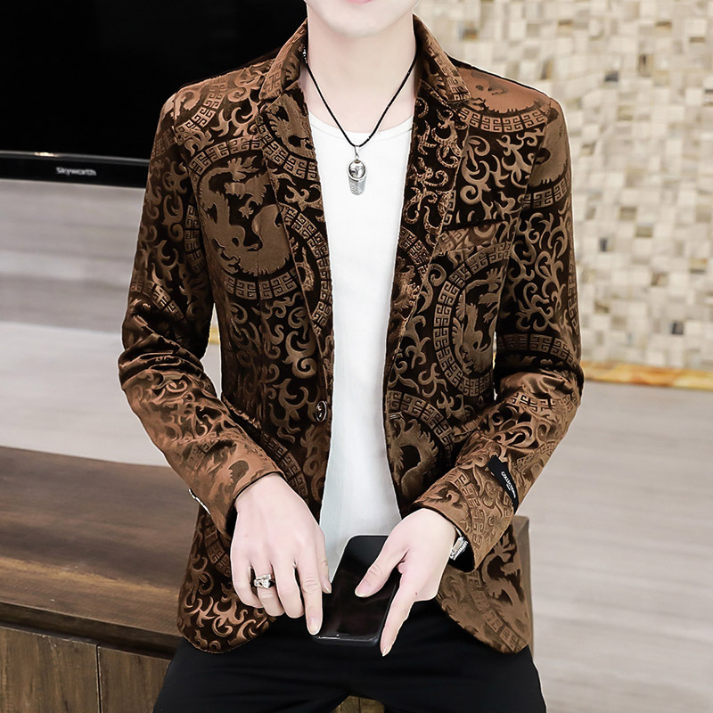 Suit men's jacket gold velvet new Korean version casual slim handsome single suit smal wear-image-823518111
