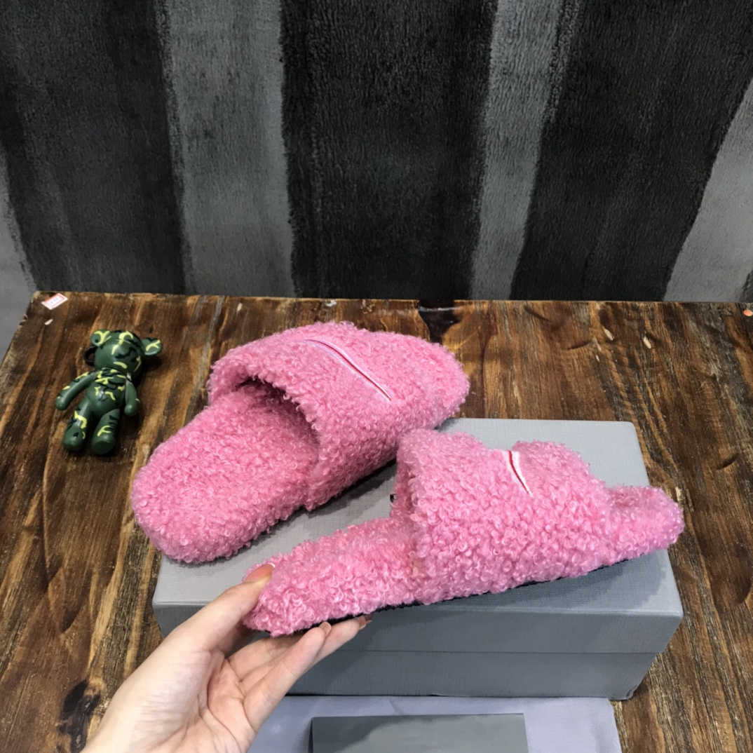 

Furry Sandal Slide Mule Designer Women Cities Paris Shearling Letter Embroidery Slippers Recycled Fur Plush Winter Wool Slides Fashion Paris, Color 14
