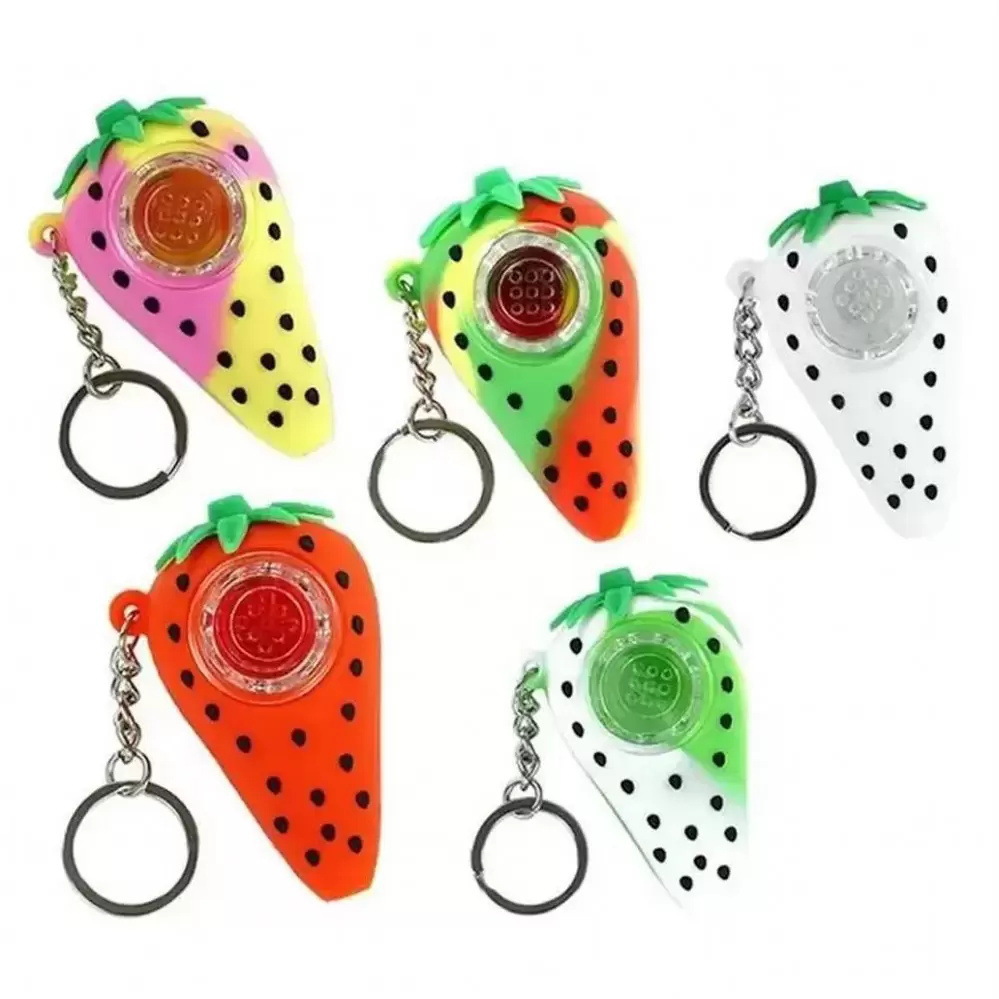 

Oil Burner Pipes Strawberry Shape Silicone Hand Tobacco Smoking Pipe Dry Herb For Silicon Bong Glass Bubbler