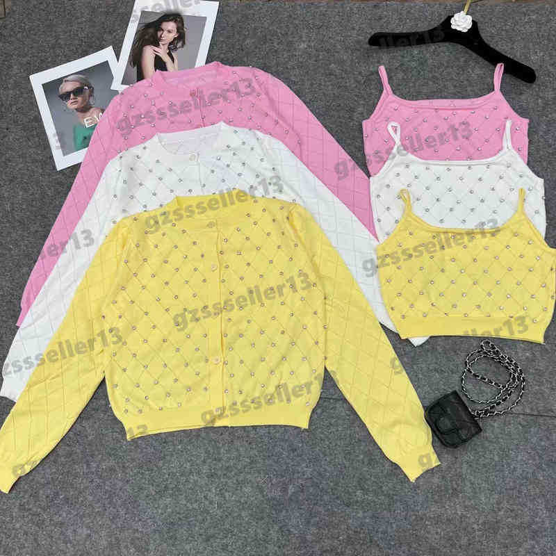 

Designer Cardigan Womens Sweaters Striped Diamond Decorated Cardigan Sweater Simple Solid Color Round Neck Long Sleeves Knitted Jacket, 17