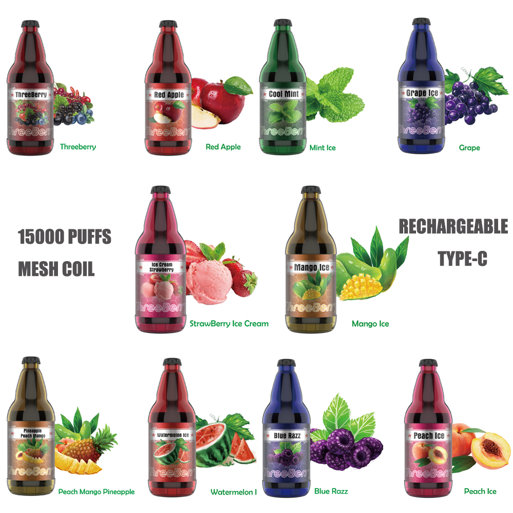 

Original Threeberry 15000 Puffs e cigarette disposables vapes pen 15000 hits Randm Vape puffs 600Mah Rechargeable Battery 20ml capacity vaper desechable vs elux