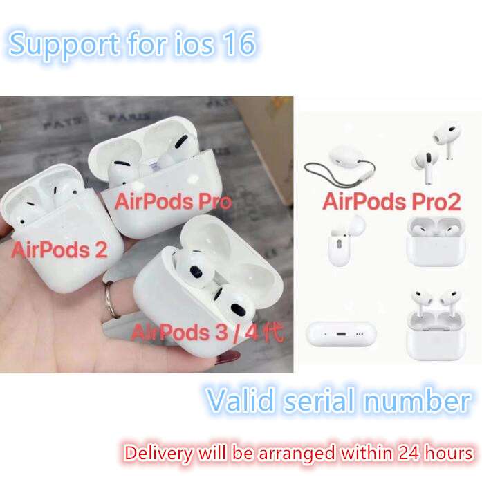 

New Airpods 3 AirPods Pro 2 Air Pods Gen 1 2 3 Wirless Earphones ANC GPS Wireless Charging Bluetooth Headphones In-Ear With Serial Number 2022 IOS16, With apple logo