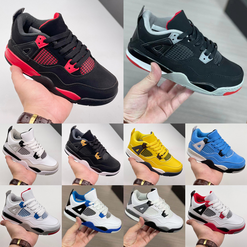 

Kids Youth Jumpman 4 Low Basketball Shoes 4s Retro Fire Red Thunder PS Size 6C-5Y University Blue Black Cat Bred Toddler Sneaker Sail Muslin Black Sneakers, As photo 7