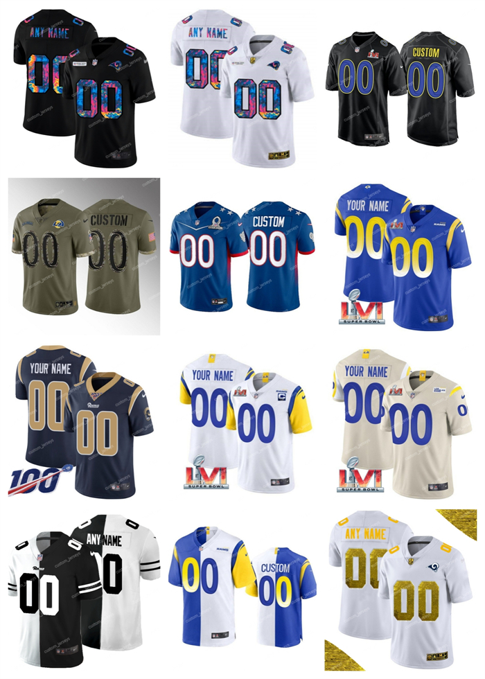

Custom Los Angeles''Rams''Men Jersey Women Youth Active Player #00 Your Name Your Number Color Rush Elite Limited Stitched''NFL''Football Jerseys
