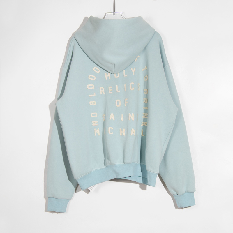 

22fw Europe Retro Broken Hoodie Autumn Winter Casual Embroidery Plus Size Men Women Washed High Street Distressed Cotton Pullover Hooded Sweatshirt, Light blue