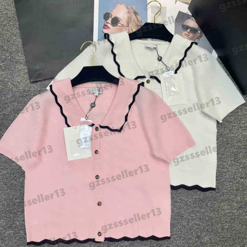 

Designer Cardigan Womens Sweaters Brand CH Letter Logo Pattern Cardigans Sweater Fashion Lapel Stitch Short-sleeved Knitted T-shirt Tops Women Clothing