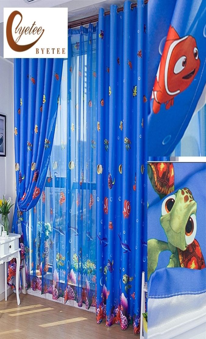 

byetee Ecofriendly Blue Ocean Sea Fish Child Bedroom Curtain Tulle Sheer Curtains Curtain Cartoon Children Kids Curtains Y20042, Blackout