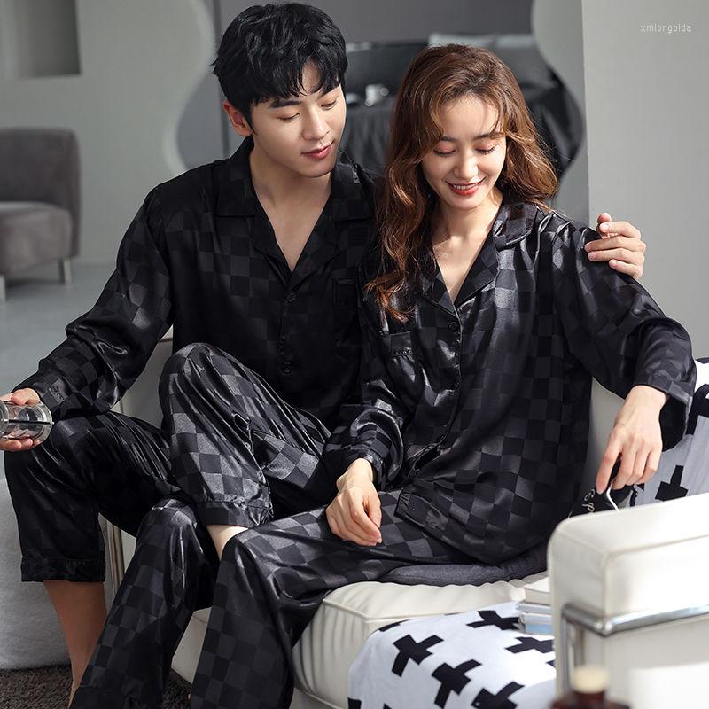 

Men's Sleepwear Couple Pajama Sets For Mens Plaid Designer Loungewear Nightwear Long Sleeve Sleep Trousers Thin Silk Satin Pajamas Men, Khaki