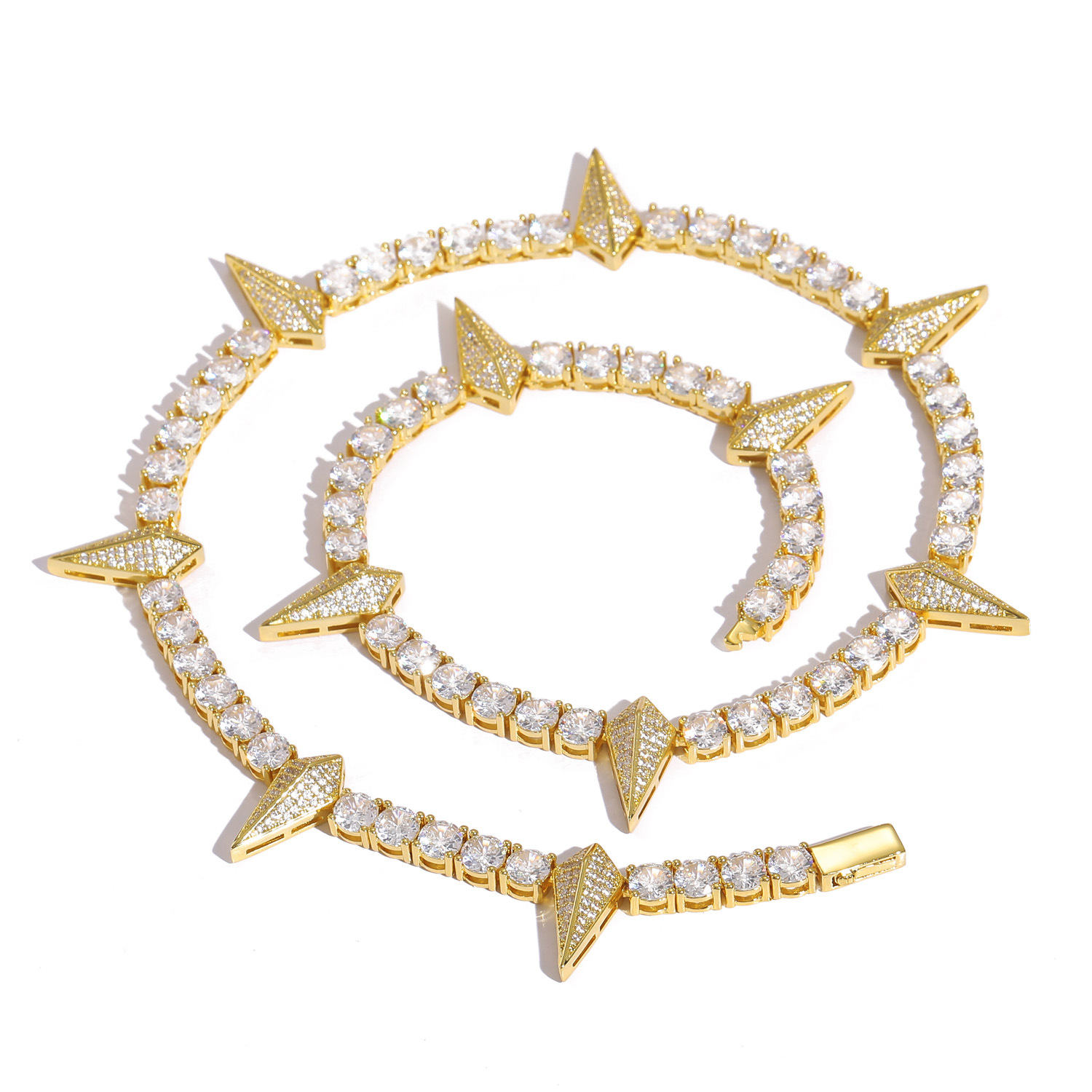 

Hip Hop Tennis Chains Mens Diamond Necklace Spring Buckle 18k Real Gold Bling Graduated