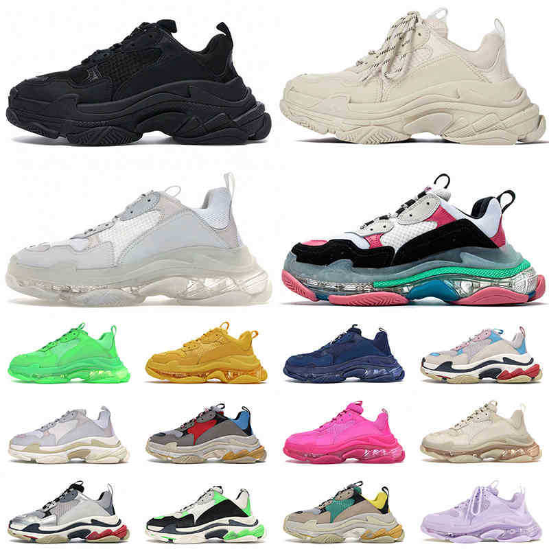 

fashion sneakers 2021 clear sole triple s casual dad shoes men women platform 17FW paris vintage old crystal bottom triple-s designer sports, B3 clear sole red 36-45