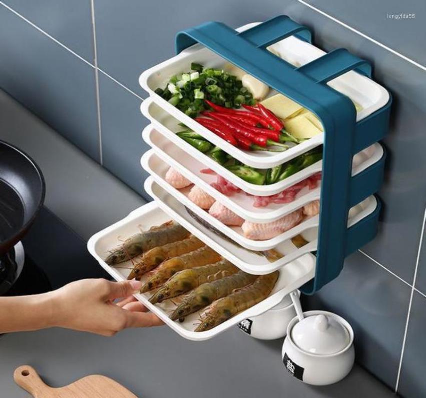 

Plates 36pcs Plastic Set With Wall Mounted Holder Space Saving Kitchen Storage Oragnizer Stackable Cooking Dishes Plate, Blue 3 tiers