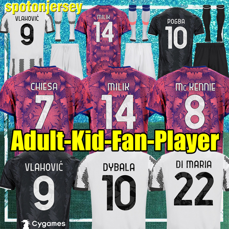 

2022 2023 home Juventus soccer jerseys DI MARIA VLAHOVIC KEAN POGBA CHIESA McKENNIE LOCATELLI 22 23 JUVE SHORTS home away third men kids goalkeeper 1057840