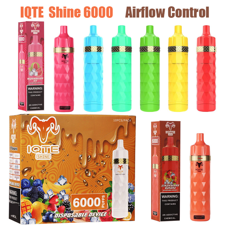 

IQTE Shine 6000 Puff Disposable E cigarette Vape Pre-filled 15ml Rechargeable Battery cigarrillos desechables AirFlow Control Pods Device QST