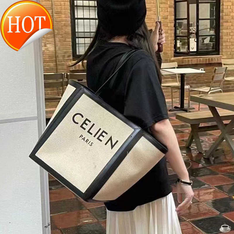 

Women's Designer Bags Summer Canvas Tote Large Letter Single Shoulder Underarm 2023 New Women's Leather Leisure Triumphal Arch Factory Direct Sales, Beige with black