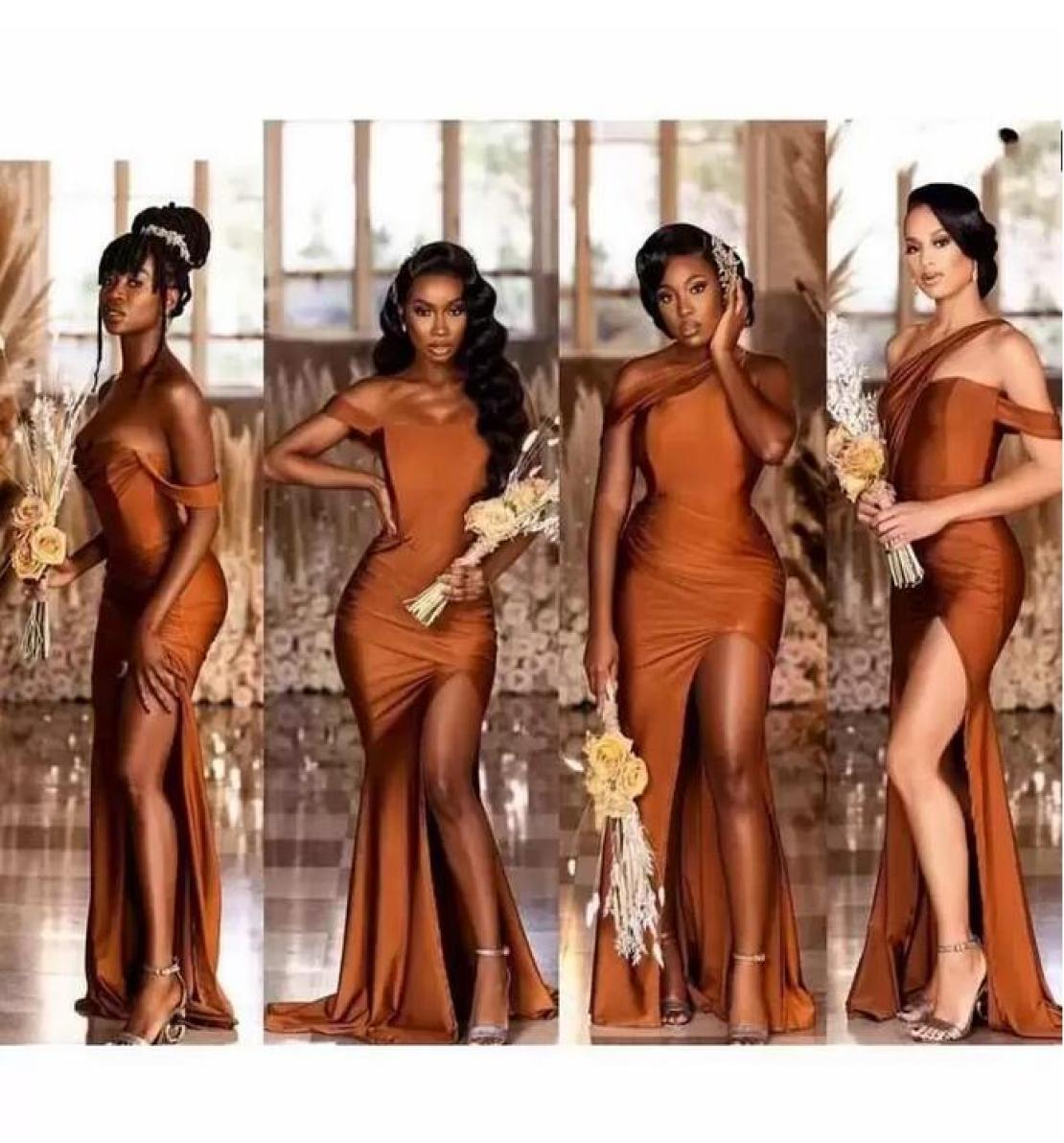 

African Nigerian Elegant Mermaid Bridesmaid Dresses 2022 off shoulder Neck Maid of Honor Gowns Wedding Guest Plus Size Evening Pro3847768