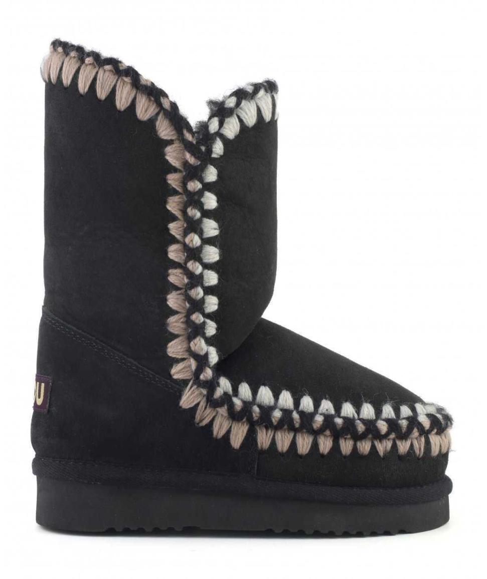 

Boots mou eskimo 24 3D overstitch women snow sheepskin handmade weave wool flat ladies ankle boot 2210136212852, Black