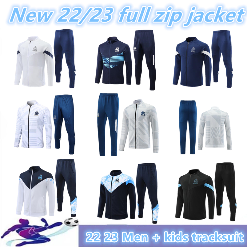 

22 23 Marseilles Kids men tracksuit soccer FULL jacket sets Survetement 2022 2023 OM maillot foot MILIK football jacket training suit jogging., Beige