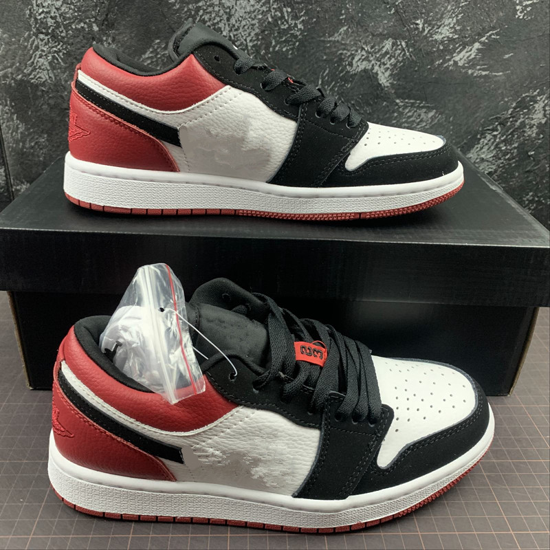 

Basketball Shoes Jumpman 1s Low GS "Black Toe" White Gym Red Size 36-46 With Original Box