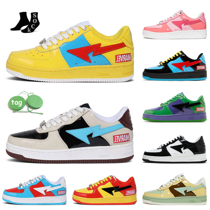 

Authentic OG Fashion Bapesta Casual Shoes Bapestas SK8 Sta Baped Designer Shoe Patent Leather Black Color Camo Combo Pink ABC Army Green, C23 sk8 sta red 36-45