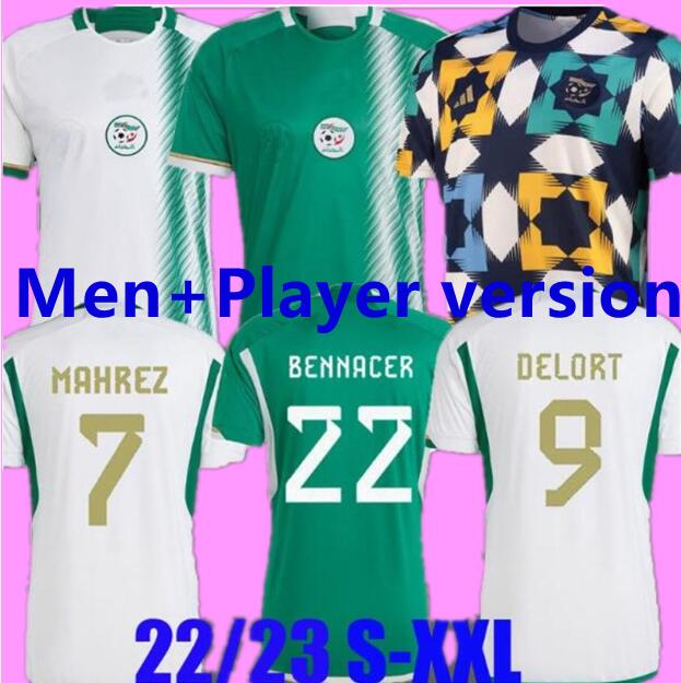 

2022 2023 Soccer Jerseys Fans player version Algerie home white away green MAHREZ FEGHOULI BENNACER ATAL 22 23 Algeria football kits shirt men kids sets maillot de