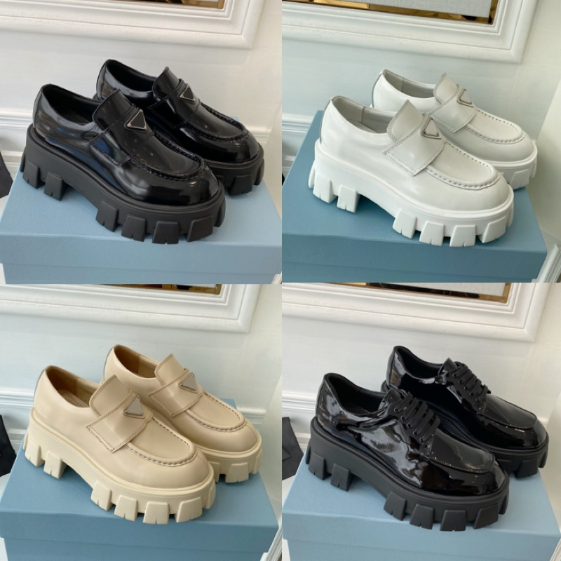

Top Designer Shoes Men Women Soft Cowhide Platform Sneakers Loafers Rubber Black Shiny Leather Chunky Round Head Monolith Sneaker Thick Bottom Shoe With box 35-46